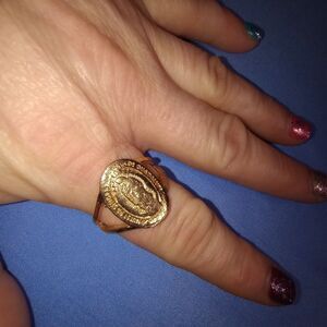 Men's stainless golden cuff religious ring, size 10